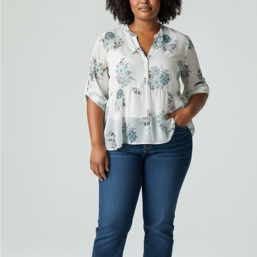 Women's Torrid Plus Size Sheer High Low Floral Blouse